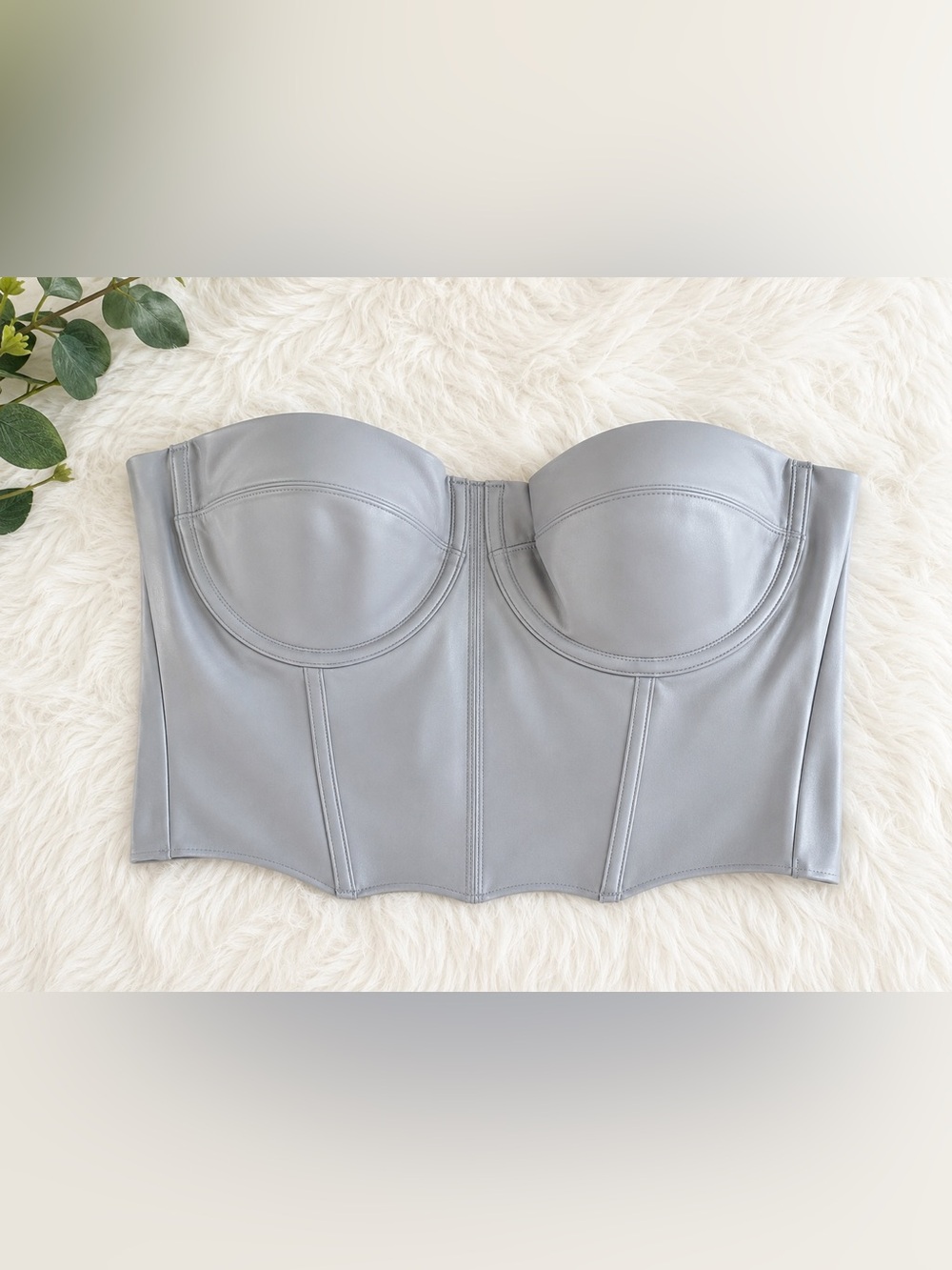 SKIMS Faux Leather Corset Bra Top. Gray. Size Large. New With Tag!!